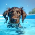 プールで泳ぐ犬