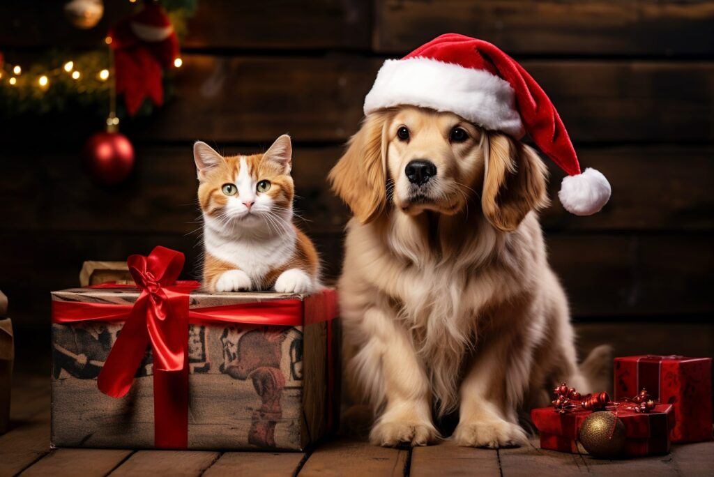 クリスマスの犬と猫